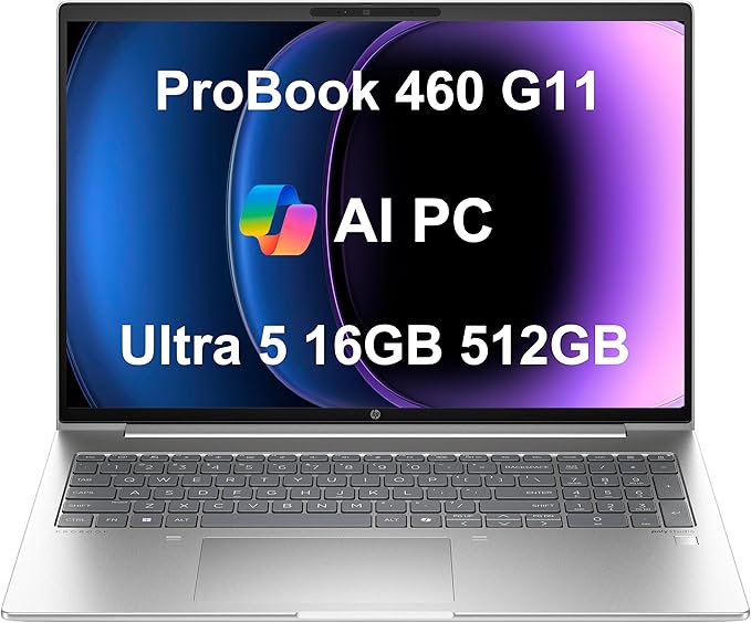 لابتوب اتش بي من إنتل بشاشة 16 بوصة وذاكرة 16 جيجابايت برو بوك 460 G11 مع ذاكرة DDR5 وتخزين SSD 512 جيجابايت ومعالج كور i5 مع إضاءة خلفية وقارئ بصمة